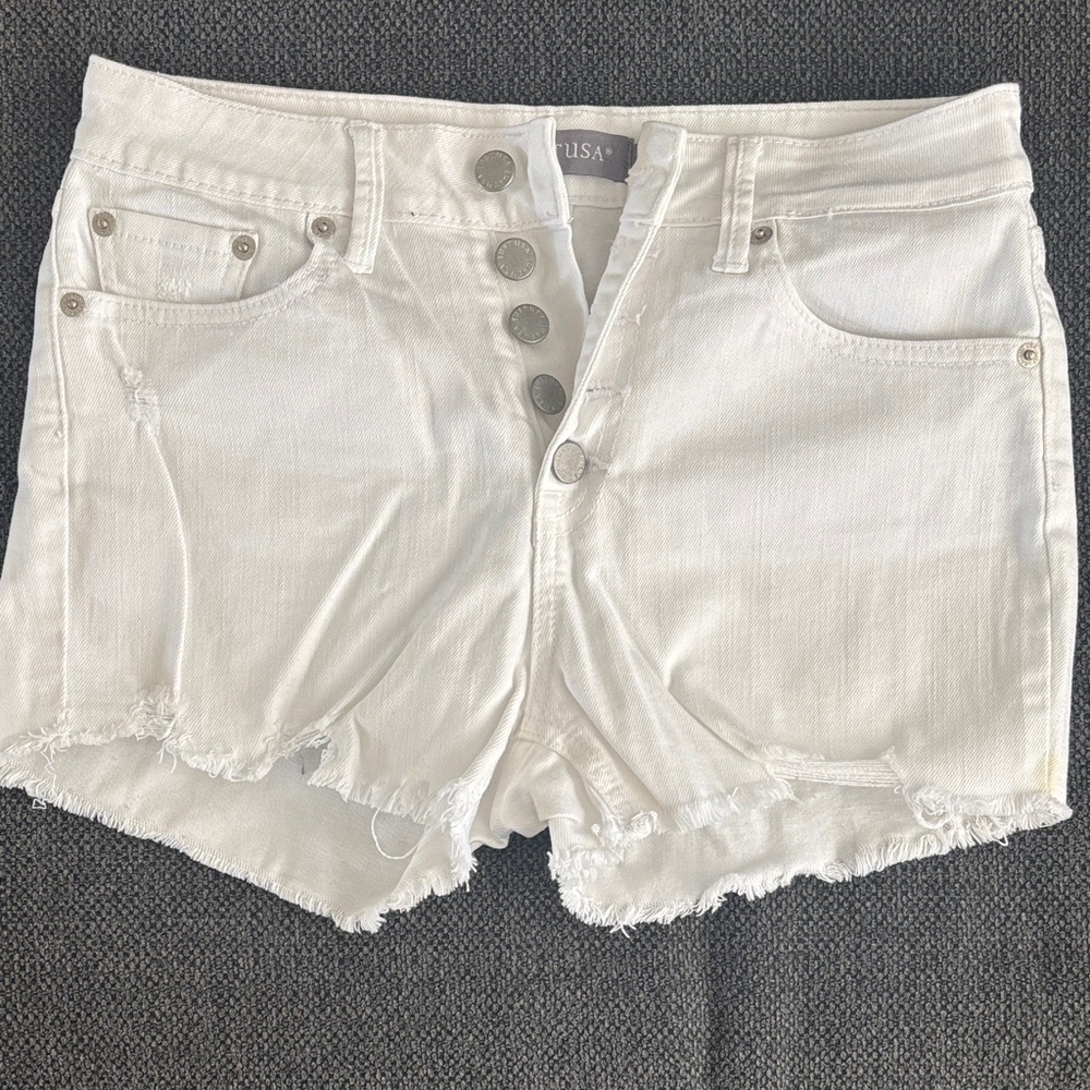 Just USA, White Jean Shorts for Women Button Up! (Medium)